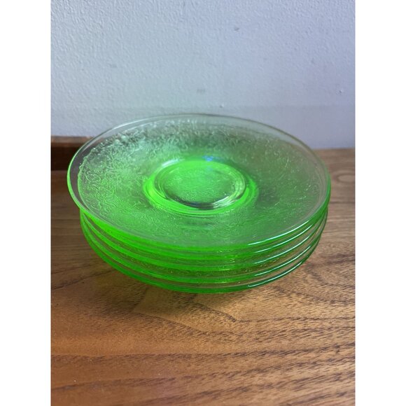 Hazel Atlas Florantine Poppy #2 5.5" Plate Green Depression Glass Saucer Floral - Picture 2 of 6